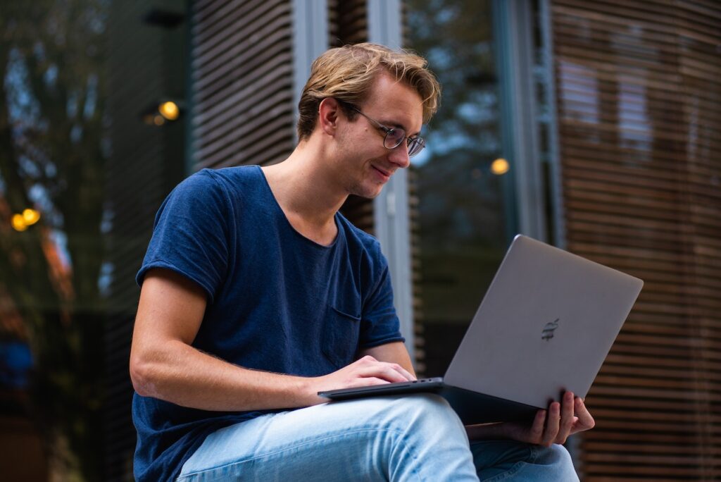 man using laptop for internet